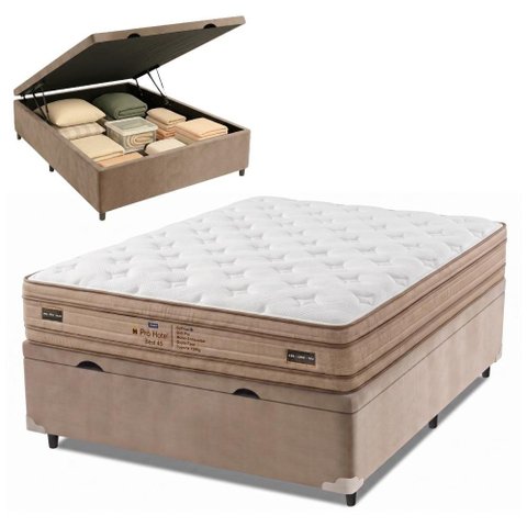 Cama Box Baú Casal Molas Ensacadas Euro Pillow Double Face Pró Hotel 138x188x72cm Probel até