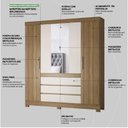 Ver imagem 4 de Guarda Roupa Casal 4 Portas, Espelho e 6 Gavetas Cádis - Amendoa Off White