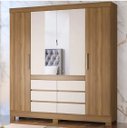 Ver imagem 1 de Guarda Roupa Casal 4 Portas, Espelho e 6 Gavetas Cádis - Amendoa Off White