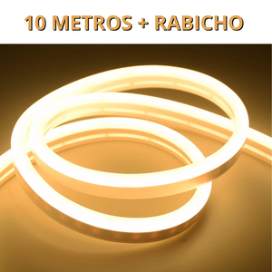 Kit 1 a 50 Metros Mangueira Fita Led Neon Flex Branco Quente 3000k + Rabicho:10 Metros 127v + Rabich