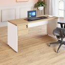 Ver imagem 1 de Mesa Escritório 160cm X 70cm Pé Painel Gaveteiro 2 Gav. F5 Cor:macadâmia com Branco