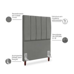 Cabeceira Estofada Cama Box Solteiro Carla 100cm com Frame Suede:cinza Escuro - 2