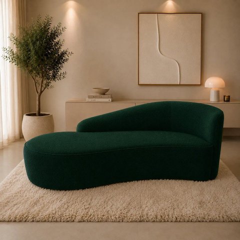 Sofá Divã Orgânico Charlotte Sala 180cm Bouclé Verde