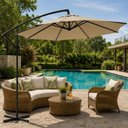 Ver imagem 4 de Ombrelone Guarda Sol de Luxo Impermeável com Haste Lateral 3 Metros Piscina Jardim Área Externa
