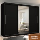 Ver imagem 2 de Guarda-roupa Casal 3 Portas de Correr com Espelho Gelius Royale - Preto Mdf