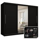 Ver imagem 1 de Guarda-roupa Casal 3 Portas de Correr com Espelho Gelius Royale - Preto Mdf