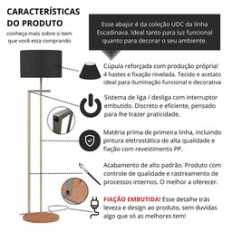 Luminária Abajur de Chão Salone Aço Carbono Champanhe com Cúpula Preta D´fatto 33 - 4