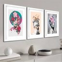 Ver imagem 2 de Kit 3 Quadros Grandes Surrealismo Mulheres Flores 60x48cm:moldura Preta