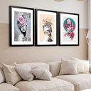 Ver imagem 1 de Kit 3 Quadros Grandes Surrealismo Mulheres Flores 60x48cm:moldura Preta