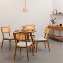 Ver imagem 1 de Conjunto Mesa de Jantar Square Redonda Louro Freijó - 88cm + 4 Cadeiras Lalá Encosto Palha Creme - C
