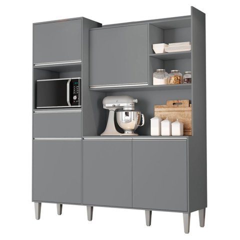 Cozinha Compacta Isabel 5 Portas e 1 Gaveta Cinza - Ajl Móveis