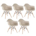 Ver imagem 1 de Kit 5 Cadeiras Charles Eames Eiffel Daw com Braços - Base de Madeira Clara - Nude