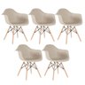 Kit 5 Cadeiras Charles Eames Eiffel Daw com Braços - Base de Madeira Clara - Nude - 1