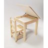 Conjunto Mesa Mesinha Infantil Baú de Madeira com 2 Cadeira Infantil de Madeira de Pinus sem Pintura - 2