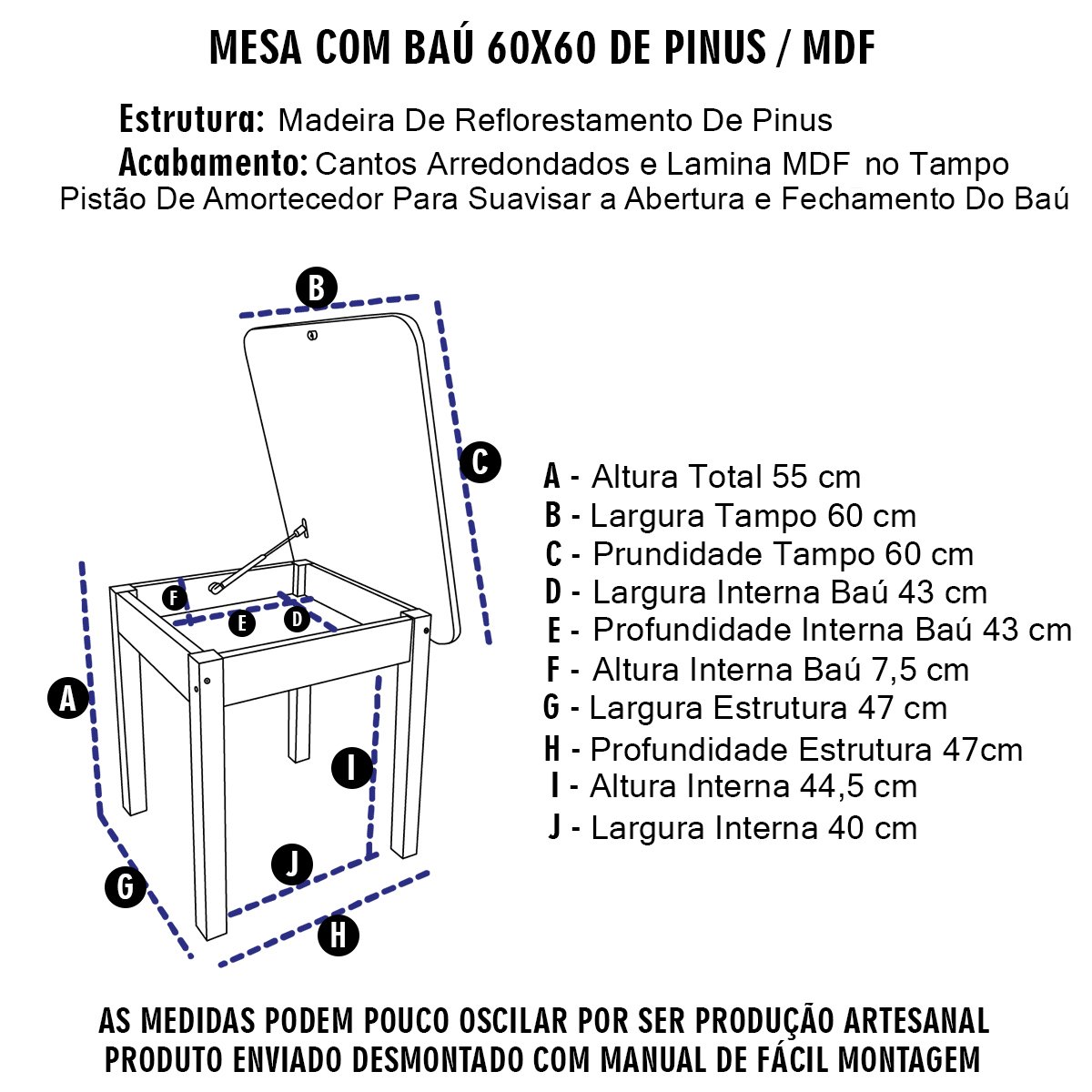 Conjunto Mesa Mesinha Infantil Baú de Madeira com 2 Cadeira Infantil de Madeira de Pinus sem Pintura - 8