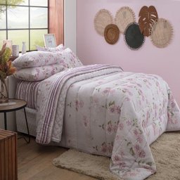 Jogo de Cama Casal 4 Peças 140 Fios Realce Premium Holda Florido Rosa e Lilás - Sultan - 1