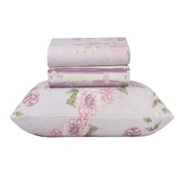 Jogo de Cama Casal 4 Peças 140 Fios Realce Premium Holda Florido Rosa e Lilás - Sultan - 2
