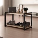 Ver imagem 4 de Sapateira Multiuso Atenas Pequena de Metal 2 Prateleiras Mdf:preto-off White