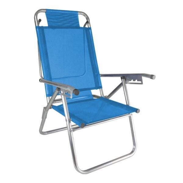 Cadeira de Praia Alumínio Reforçada 5 Posições Infinita UP Azul Zaka 120 KG