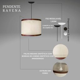Luminária Teto em Tela Indiana Borda Corino Sintético Lustre Pendente para Sala Cozinha Area Lazer - 2