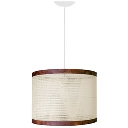 Luminária Teto em Tela Indiana Borda Corino Sintético Lustre Pendente para Sala Cozinha Area Lazer - 5