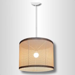 Luminária Teto em Tela Indiana Borda Corino Sintético Lustre Pendente para Sala Cozinha Area Lazer - 4