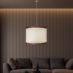 Luminária Teto em Tela Indiana Borda Corino Sintético Lustre Pendente para Sala Cozinha Area Lazer - 1