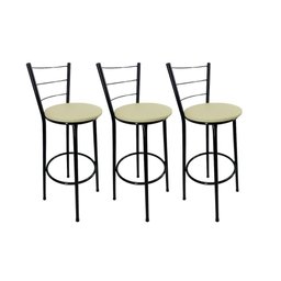 Kit 3 Banqueta Alta Preta Cozinha Gourmet Americana Balcão:bege - 1