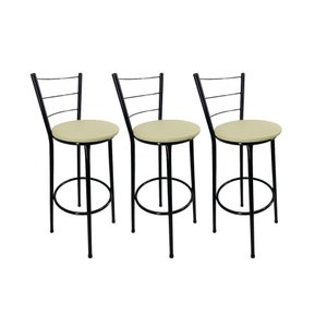 Kit 3 Banqueta Alta Preta Cozinha Gourmet Americana Balcão:bege