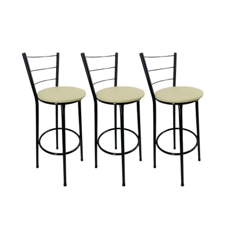 Kit 3 Banqueta Alta Preta Cozinha Gourmet Americana Balcão:bege