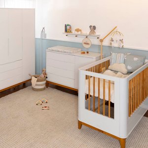 Kit Quarto Infantil Boom com Pés Square Mel - Berço Slim Evolutivo + Cômoda 4 Gavetas e 1 Porta + Gu