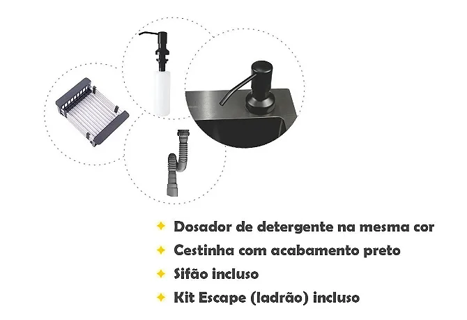 Kit Cuba Pia Gourmet Dupla Aço Inox e Torneira Flexível Preta Brinovar - 4