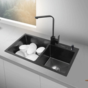 Ver imagem 2 de Kit Cuba Pia Gourmet Dupla Aço Inox e Torneira Flexível Preta Brinovar