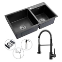 Ver imagem 1 de Kit Cuba Pia Gourmet Dupla Aço Inox e Torneira Flexível Preta Brinovar