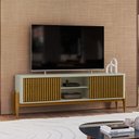 Ver imagem 2 de Rack com pés em madeira maciça TV 55 Polegadas com Ripado 2 portas de correr 160mm Sereno