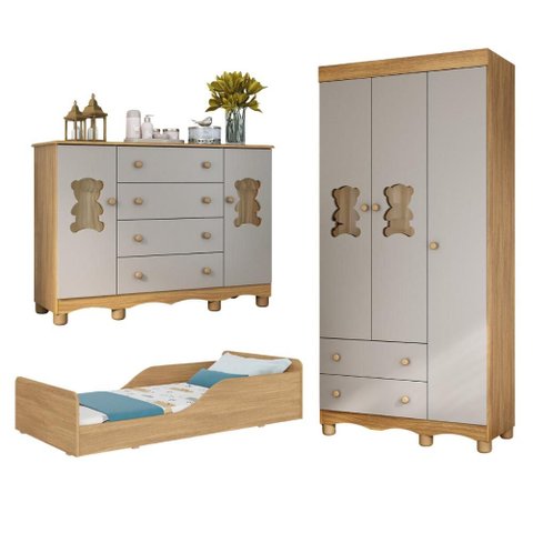 Quarto Infantil Completo com Minicama Montessoriana Ternura Multimóveis MP4832 Madeirado/Off White