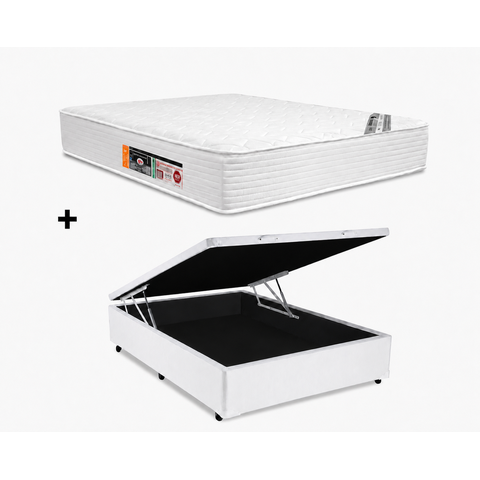 Cama Box Bau Casal Branco Colchão Casal Hibrido Revolution New One Face 138x188 - Castor