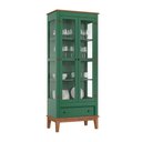 Ver imagem 2 de Cristaleira de Madeira Maciça 2 Portas + 1 Gaveta - Cor: Verde