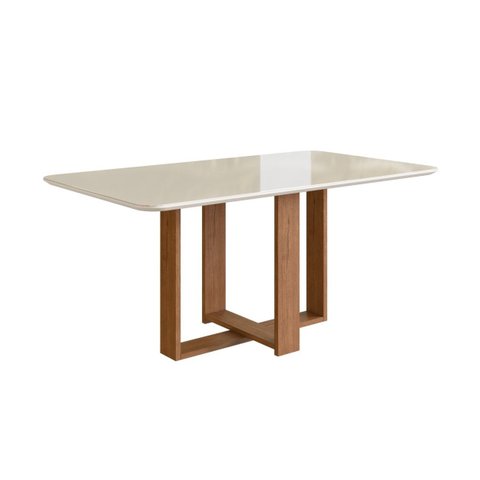 Mesa 1.60x90 com Vidro Canto Redondo Canela Off White