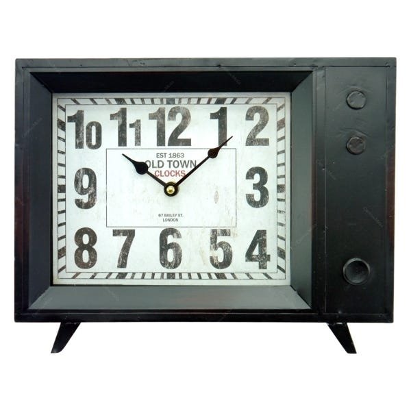 Relógio Quadrado de Mesa TV Antiga em Metal - 33x25 cm - 1