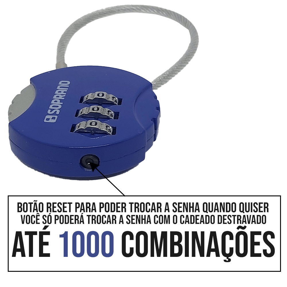 Cadeado para Mala de Viagem Segredo Numérico Azul Soprano Cadeado de ...