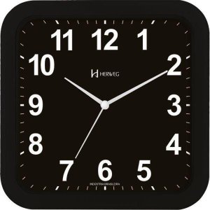 Relógio Parede Herweg 6670 034 Preto Quadrado 23Cm