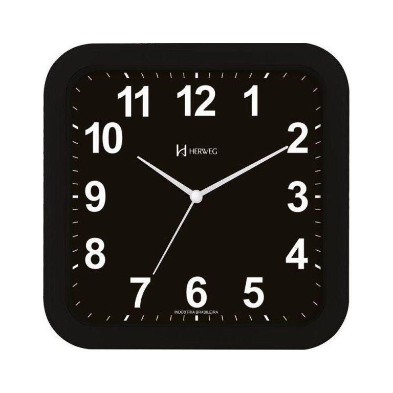Relógio Parede Herweg 6670 034 Preto Quadrado 23Cm
