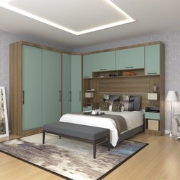 Quarto de Canto Casal com Guarda Roupas Cabeceira e Mesas de Cabeceira Paris Luciane Móveis - 2