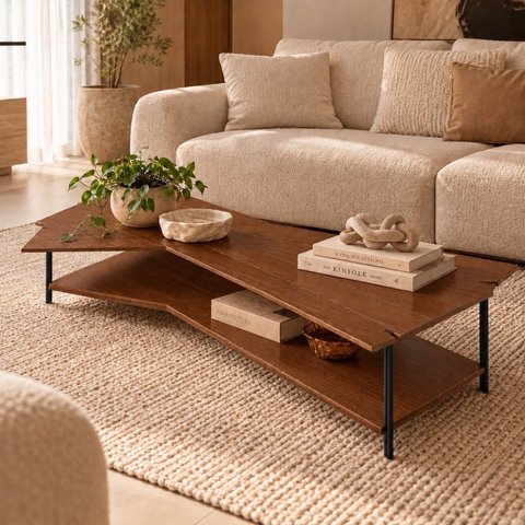 Mesa de Centro Caribe 170cm em Madeira Laminada Imbuia Mel com Metal Black