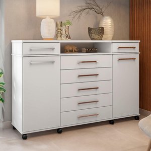 Cômoda 7 Gavetas 2 Portas 1 Cabideiro 1 Nicho com Rodizios Mônaco - Branco