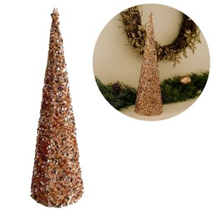 Árvore Cone Cotton Decorativa Lantejoulas Rosê Gold Natal 40cm - Magizi