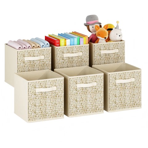 Kit 6 Caixas Organizadoras de Tecido para Nicho 33x33x33cm Bege