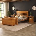 Ver imagem 1 de Conjunto Dormitório Casal com Cama, 2 Mesas de Cabeceira Slim e Baú de Peseira 140cm Nathalia Marrom/Mogno Mel