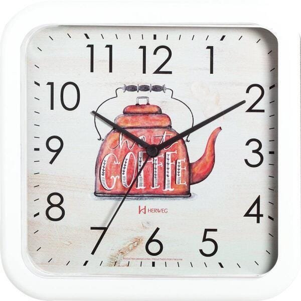 Relógio De Parede Bule Coffee Borda Branca Herweg 660052-021 - 1